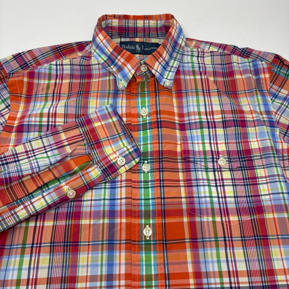 Ralph Lauren Mens Small Orange Multicolor Check Long Sleeve Button Down Shirt